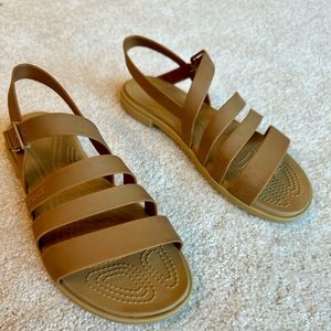Crocs Tulum Sandal Size 9 “Dark gold” Tan Beige Brown Strappy Gladiator